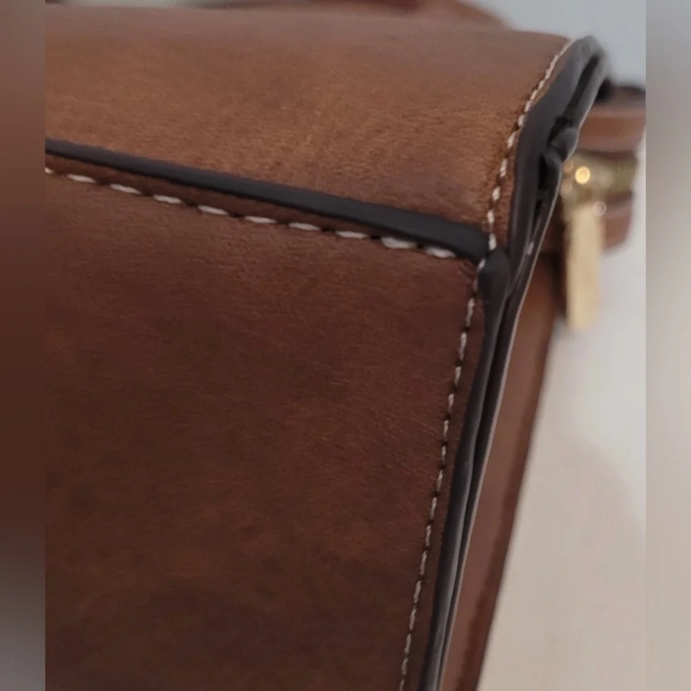 Darcy Marks London Satchel Crossbody Bag Brown Vegan Leather